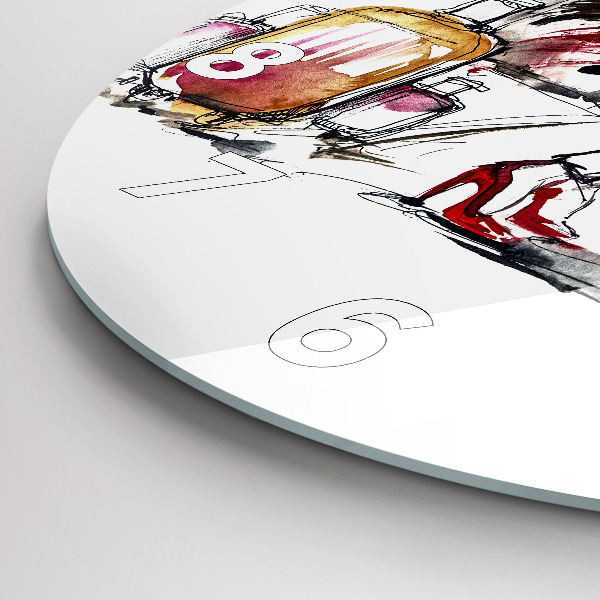 Kulaté skleněné hodiny s fotkou Žena s kufry