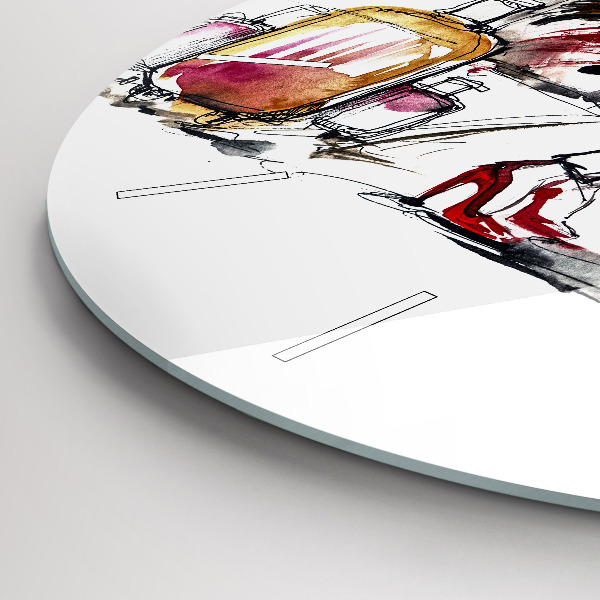 Kulaté skleněné hodiny s fotkou Žena s kufry