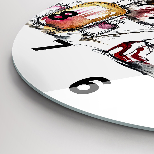 Kulaté skleněné hodiny s fotkou Žena s kufry