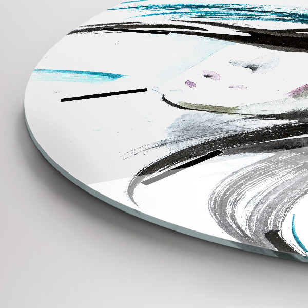 Kulaté skleněné hodiny s fotkou Abstraktní kůň a žena