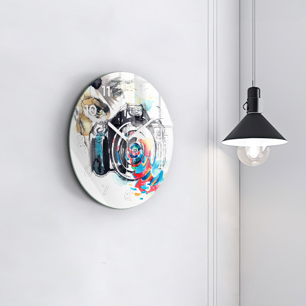 Kulaté skleněné hodiny s fotkou Žena fotografka