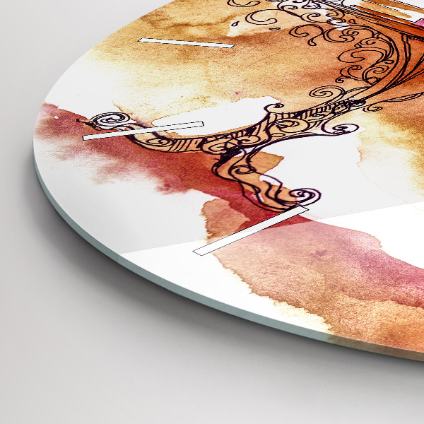 Kulaté skleněné hodiny s fotkou Žena pije čaj