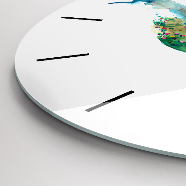 Kulaté skleněné hodiny s fotkou Abstrakce ptáka a jara