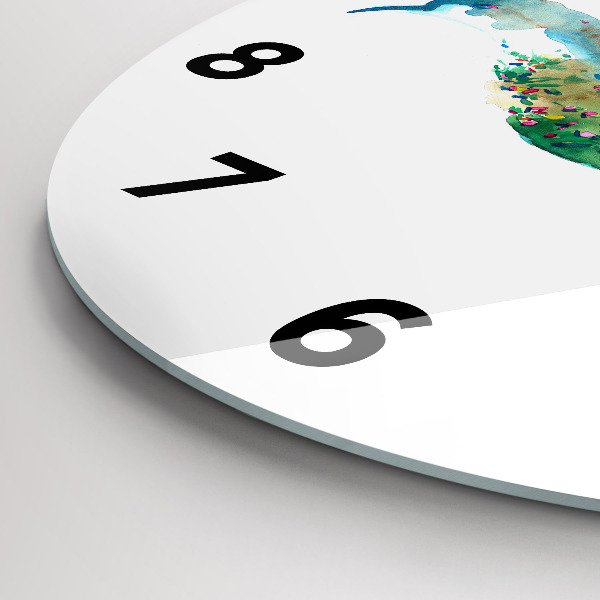 Kulaté skleněné hodiny s fotkou Abstrakce ptáka a jara