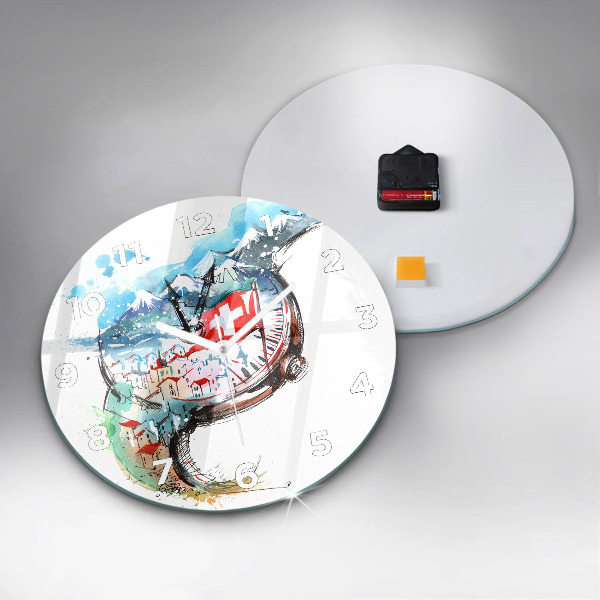 Kulaté skleněné hodiny s fotkou Švýcarské hodinky