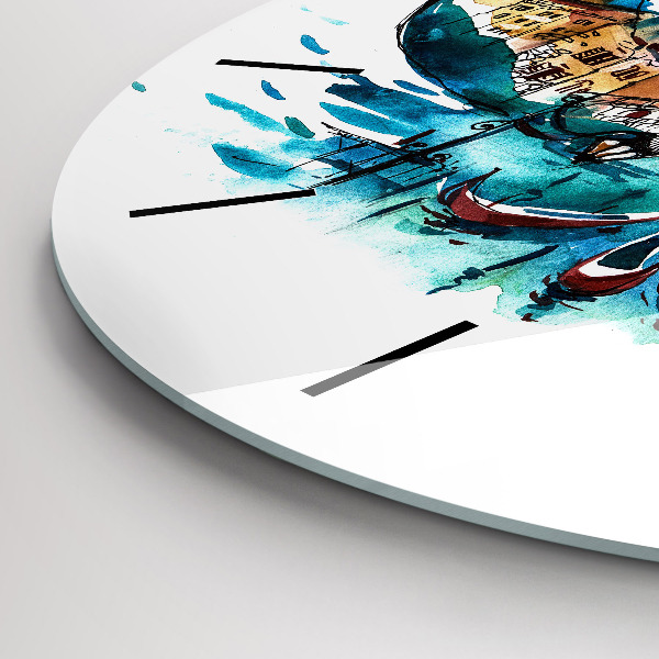 Kulaté skleněné hodiny s fotkou Itálie - Benátská gondola