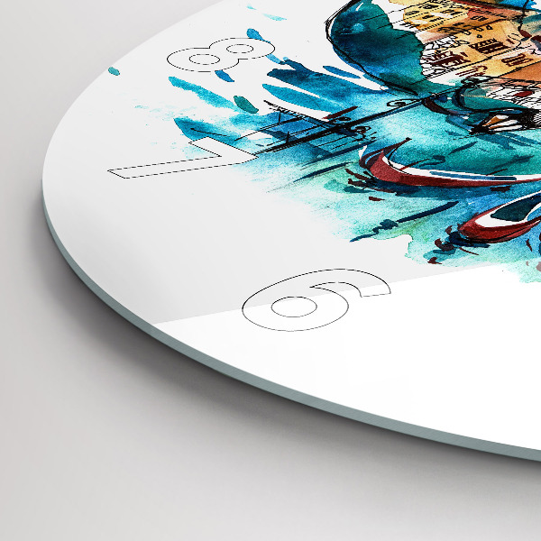 Kulaté skleněné hodiny s fotkou Itálie - Benátská gondola