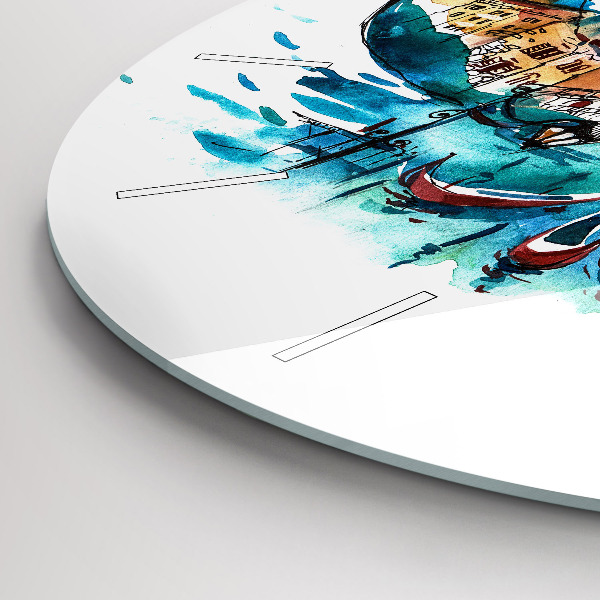 Kulaté skleněné hodiny s fotkou Itálie - Benátská gondola