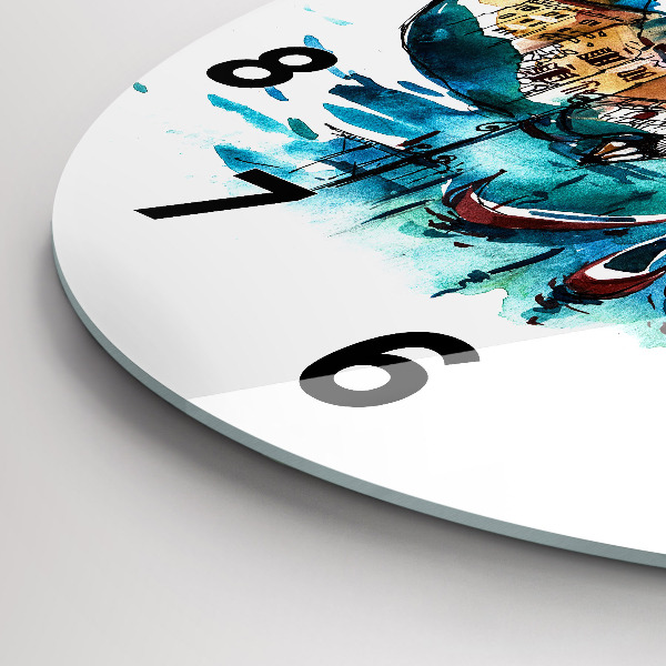 Kulaté skleněné hodiny s fotkou Itálie - Benátská gondola