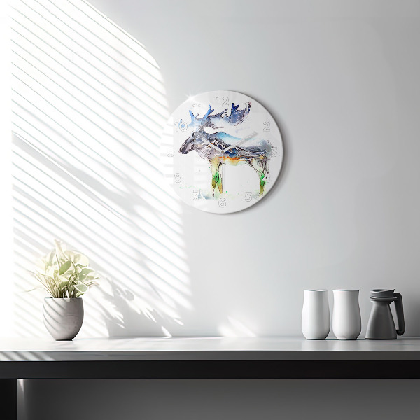 Kulaté skleněné hodiny s fotkou Los a horská krajina