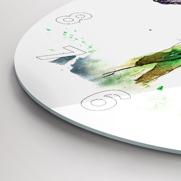 Kulaté skleněné hodiny s fotkou Los a horská krajina