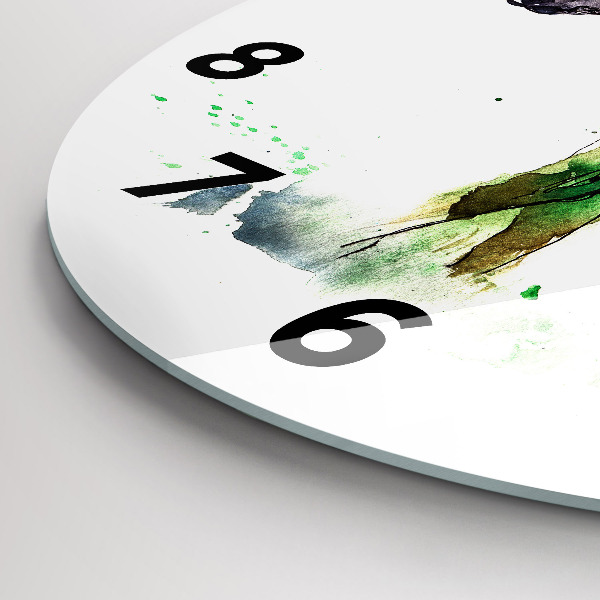 Kulaté skleněné hodiny s fotkou Los a horská krajina