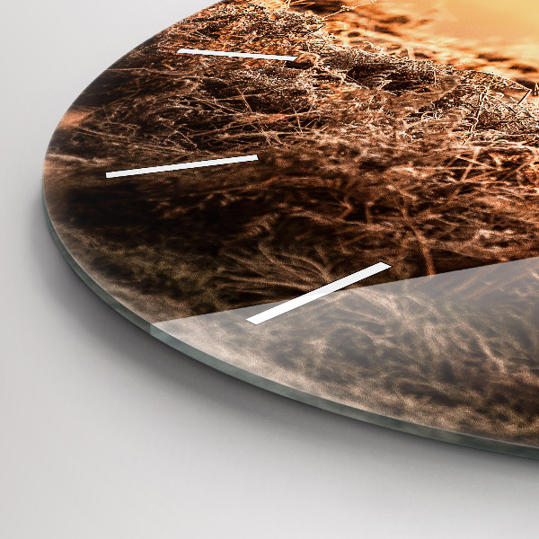 Kulaté skleněné hodiny s fotkou Jelen při východu slunce