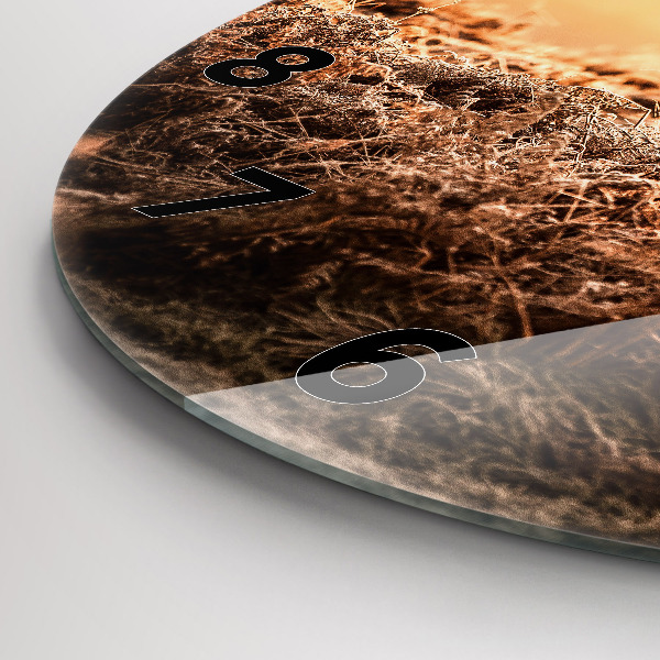 Kulaté skleněné hodiny s fotkou Jelen při východu slunce