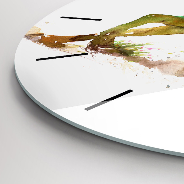 Kulaté skleněné hodiny s fotkou Malované hory a kůň