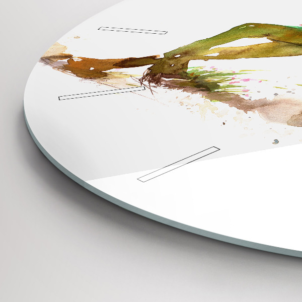 Kulaté skleněné hodiny s fotkou Malované hory a kůň