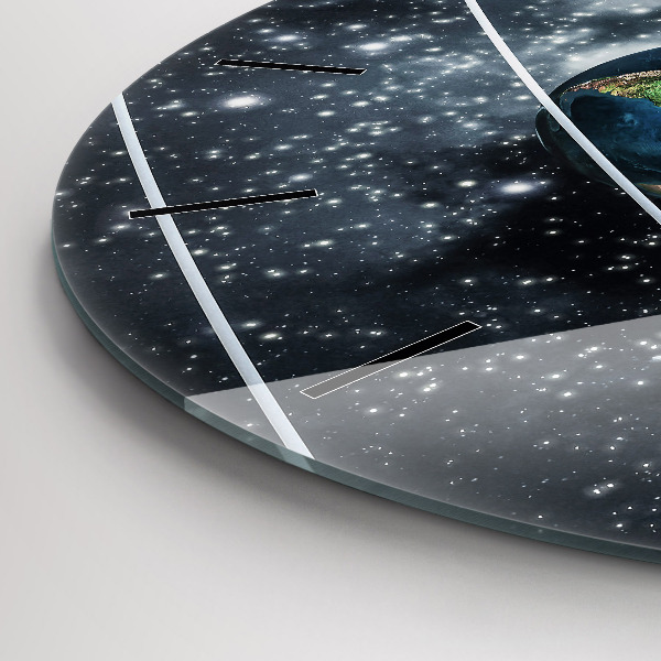 Kulaté skleněné hodiny s fotkou Sluneční soustava