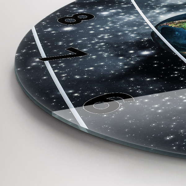 Kulaté skleněné hodiny s fotkou Sluneční soustava