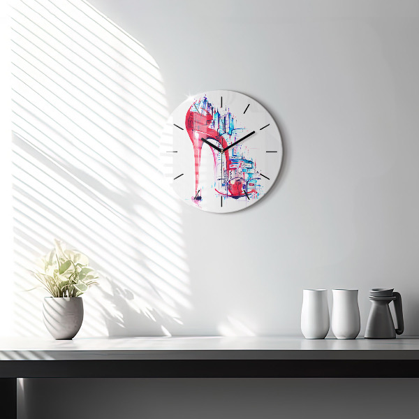 Kulaté skleněné hodiny s fotkou Červený podpatek