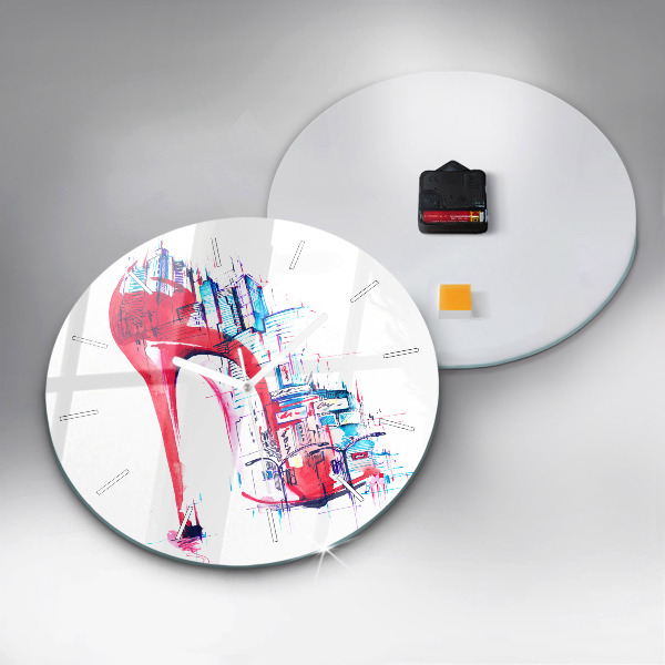 Kulaté skleněné hodiny s fotkou Červený podpatek