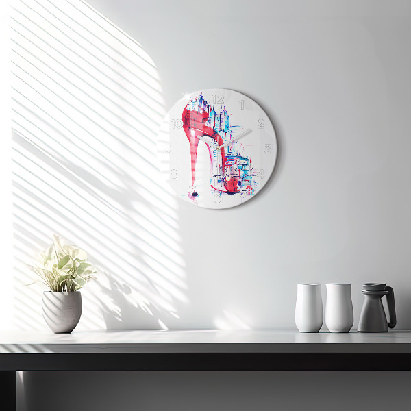 Kulaté skleněné hodiny s fotkou Červený podpatek