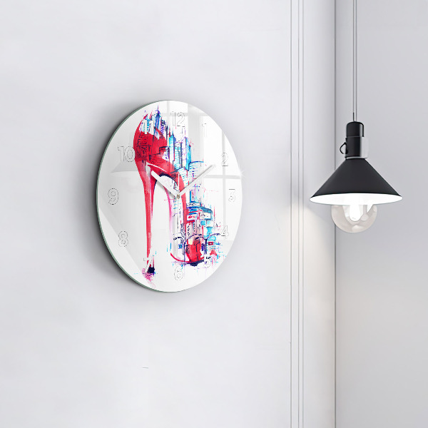 Kulaté skleněné hodiny s fotkou Červený podpatek