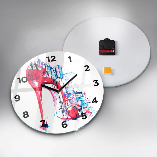 Kulaté skleněné hodiny s fotkou Červený podpatek