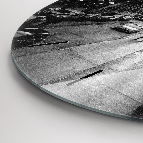 Kulaté skleněné hodiny s fotkou Ulice Chicaga