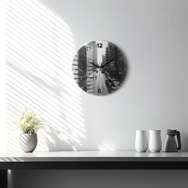 Kulaté skleněné hodiny s fotkou Ulice Chicaga