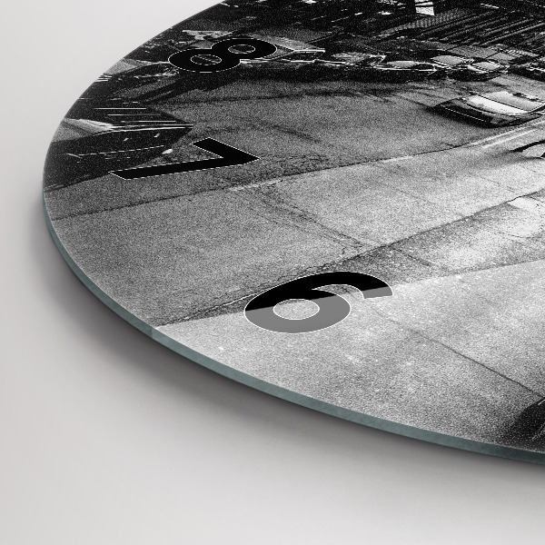 Kulaté skleněné hodiny s fotkou Ulice Chicaga