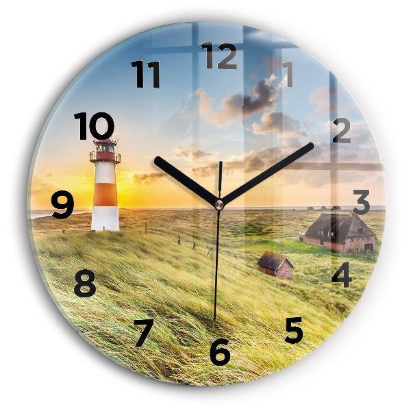 Kulaté skleněné hodiny s fotkou Maják