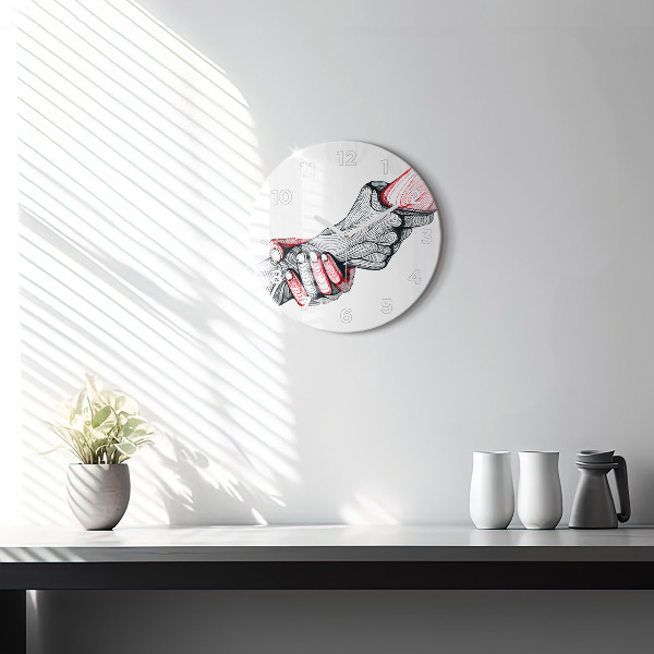 Kulaté skleněné hodiny s fotkou Držení rukou