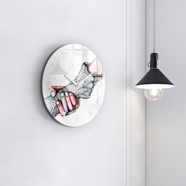 Kulaté skleněné hodiny s fotkou Držení rukou