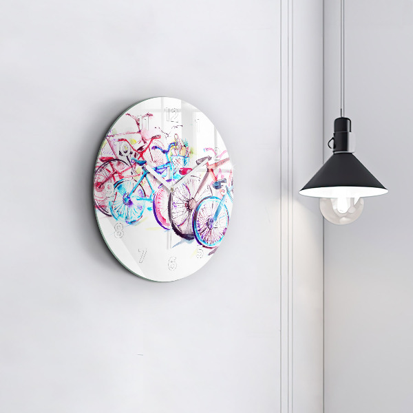 Kulaté skleněné hodiny s fotkou Barevná městská kola