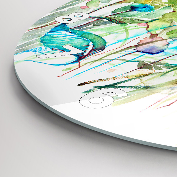 Kulaté skleněné hodiny s fotkou Květiny na louce