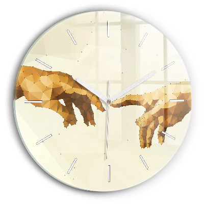 Kulaté skleněné hodiny s fotkou Stvoření Adama