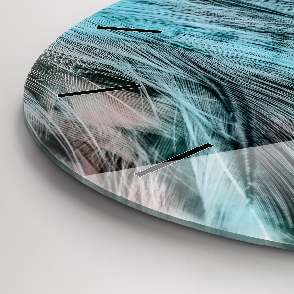 Kulaté skleněné hodiny s fotkou Barevné peří