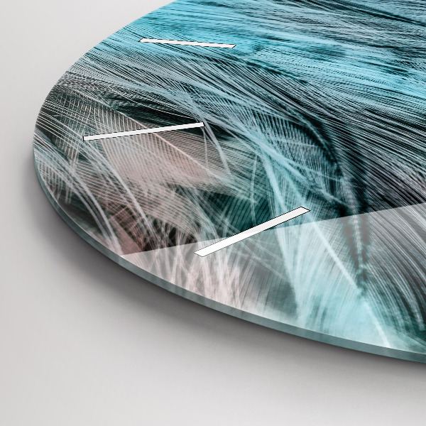 Kulaté skleněné hodiny s fotkou Barevné peří