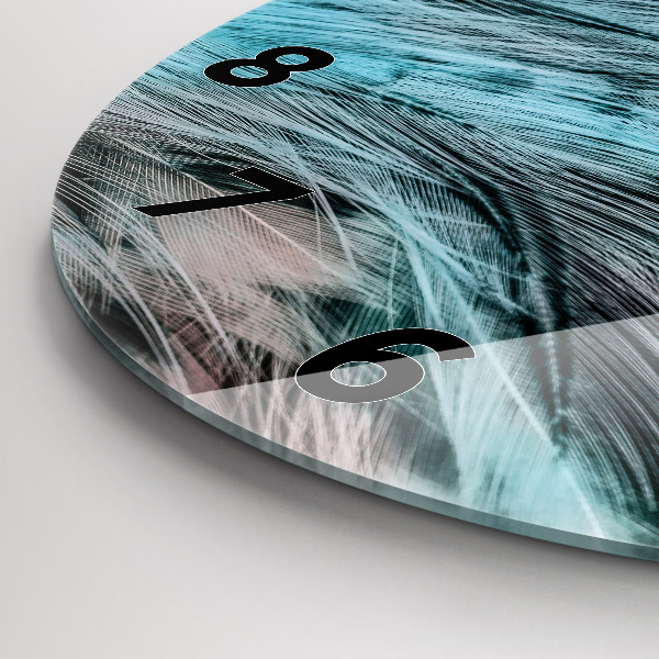 Kulaté skleněné hodiny s fotkou Barevné peří