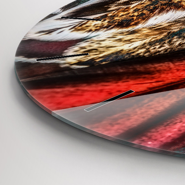 Kulaté skleněné hodiny s fotkou Světle hnědé ptačí peří