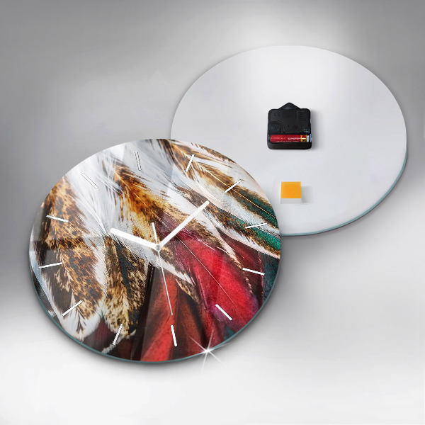 Kulaté skleněné hodiny s fotkou Světle hnědé ptačí peří