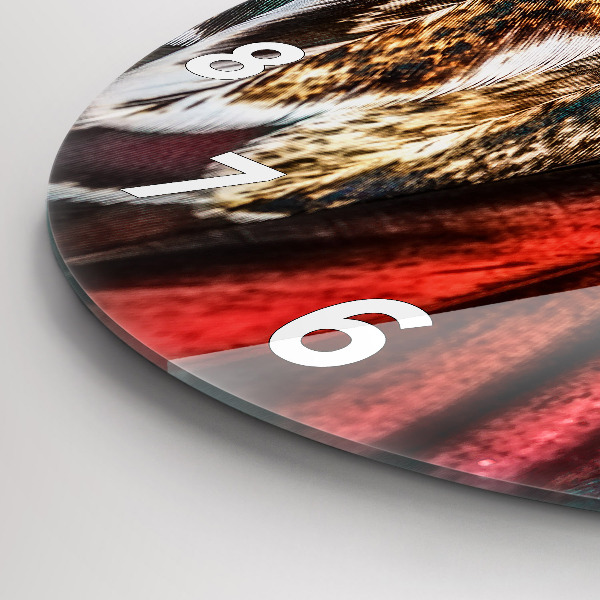 Kulaté skleněné hodiny s fotkou Světle hnědé ptačí peří