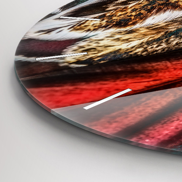 Kulaté skleněné hodiny s fotkou Světle hnědé ptačí peří