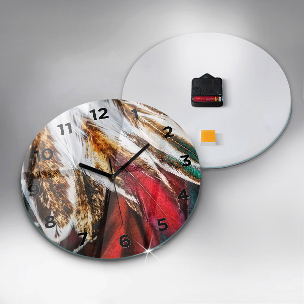 Kulaté skleněné hodiny s fotkou Světle hnědé ptačí peří