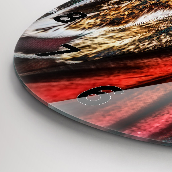 Kulaté skleněné hodiny s fotkou Světle hnědé ptačí peří