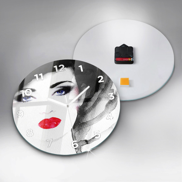 Kulaté skleněné hodiny s fotkou Portrét ženy