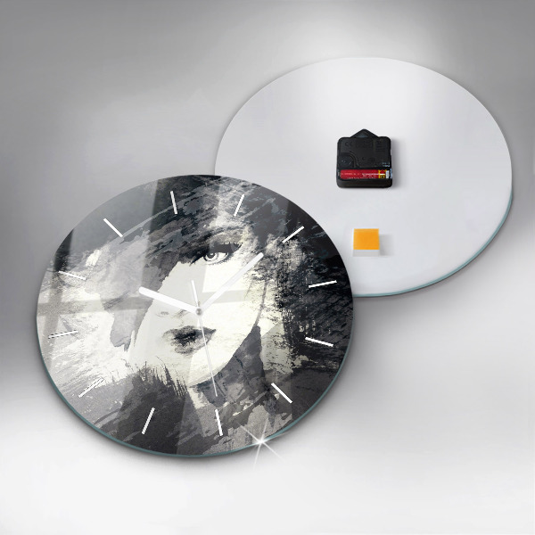 Kulaté skleněné hodiny s fotkou Žena - akvarel