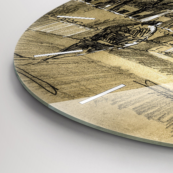 Kulaté skleněné hodiny s fotkou Park a stromy v sépiové barvě