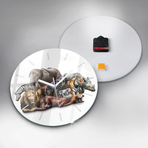 Kulaté skleněné hodiny s fotkou Divoká zvířata