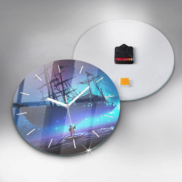 hodiny na skle Fantazie plachetnice